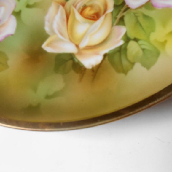 RS Germany 10 1/2" Cake Plate 2 Handled Hand Painted White, Pink & Yellow Roses - Picture 4 of 7